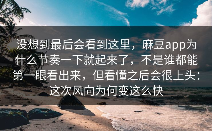 没想到最后会看到这里，麻豆app为什么节奏一下就起来了，不是谁都能第一眼看出来，但看懂之后会很上头：这次风向为何变这么快  第1张